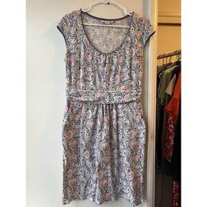 Boden Margo Cap Sleeve Scoop Neck Blue Floral Model - Cotton Knit Dress 10